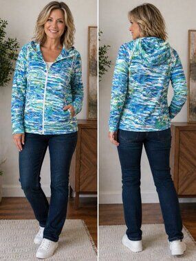 Reel Legends Freeline Zip Hoodie Water Print Size L Lightweight